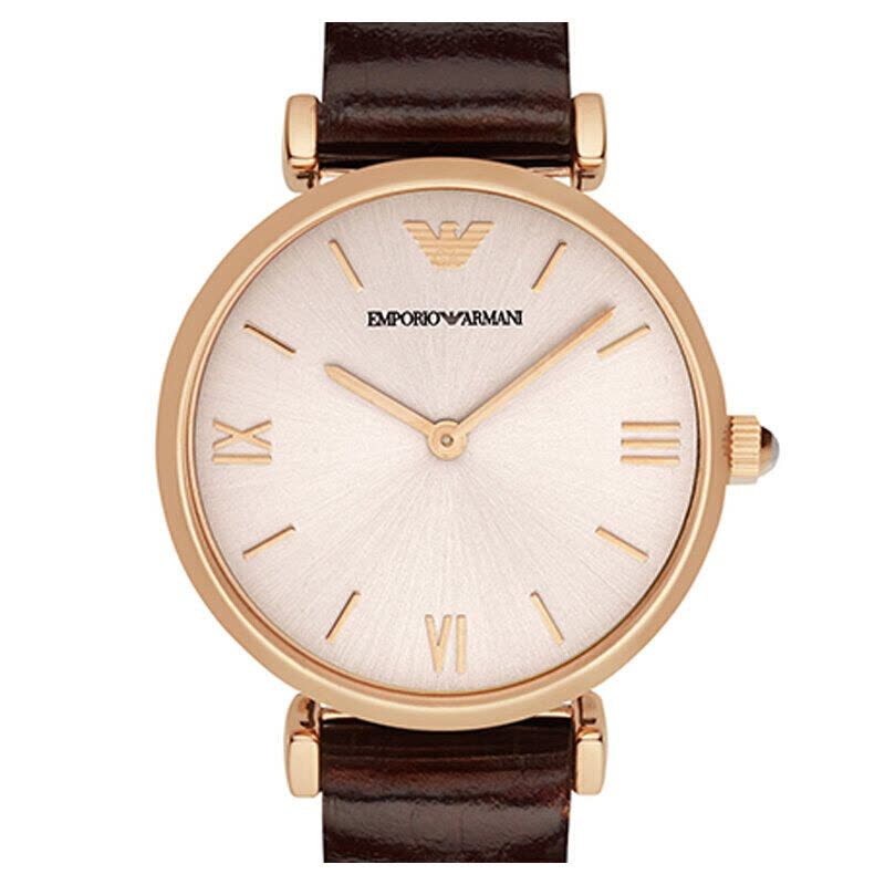 Emporio Armani Classic Quartz Pink Dial Brown Leather Strap Watch For Women - AR1911 Buy Now By Emporio Armani