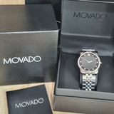 Movado Museum Diamonds Black Dial Silver Steel Strap Watch For Men - 606878 Buy Now By Movado