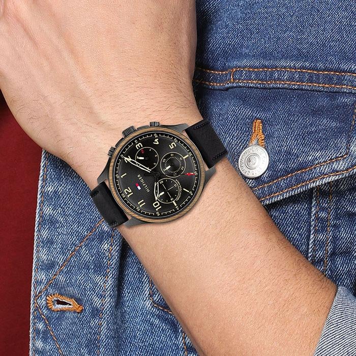 Tommy Hilfiger Asher Chronograph Black Dial Black Leather Strap Watch For Men - 1791854 Buy Now By Tommy Hilfiger