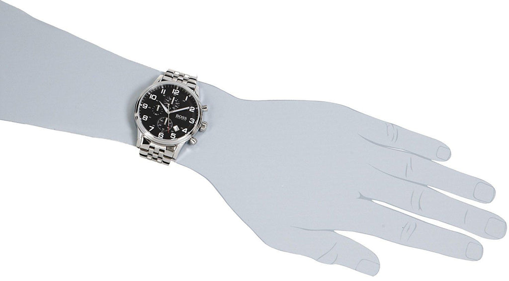 Hugo Boss Aeroliner Chronograph Quartz Black Dial Silver Steel Strap Watch For Men - HB1512446 Buy Now By Hugo Boss