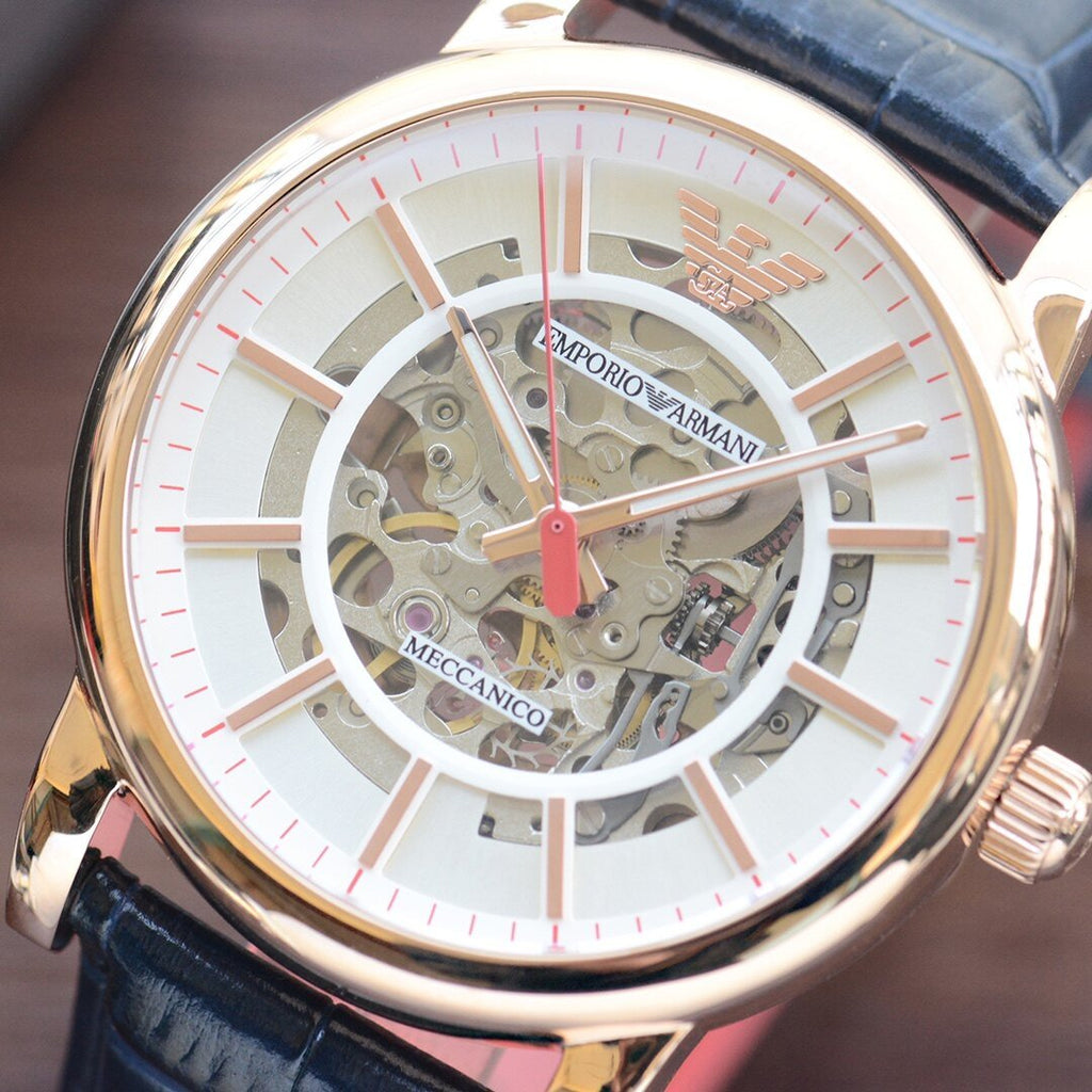 Emporio Armani Meccanico Silver Dial Blue Leather Strap Watch For Men - AR60009 Buy Now By Emporio Armani