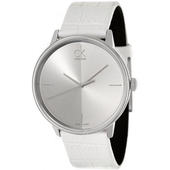Calvin Klein Accent Silver Dial White Leather Strap Watch for Men - K2Y2X1KW Buy Now By Calvin Klein