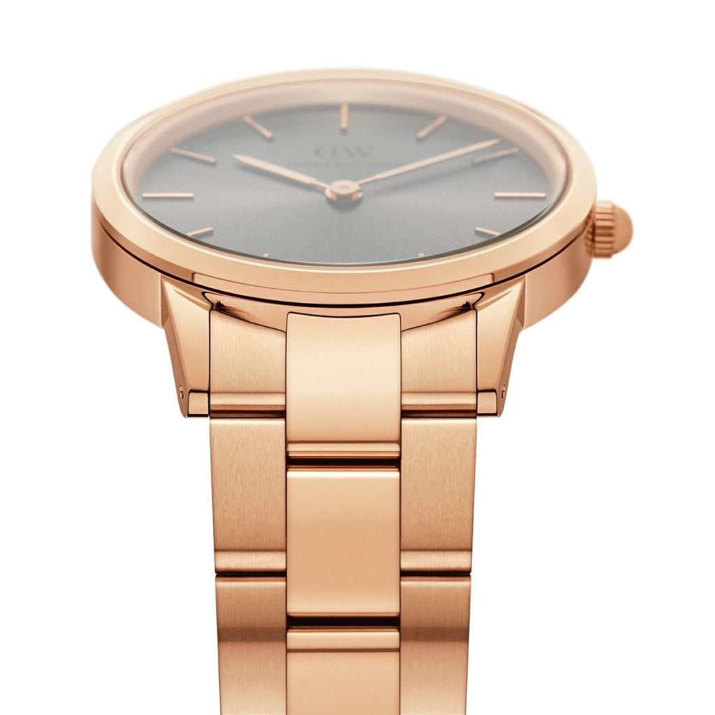 Daniel Wellington Iconic Link Grey Dial Rose Gold Steel Strap Watch For Women - DW00100332 Buy Now By Daniel Wellington