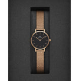 Daniel Wellington Petite Pressed Melrose Black Dial Rose Gold Mesh Strap Watch For Women - DW00100440 Buy Now By Daniel Wellington