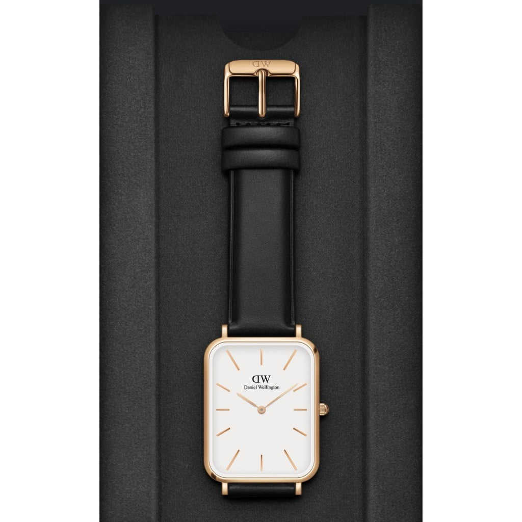 Daniel Wellington Quadro White Dial Black Leather Strap Watch For Women - DW00100450 Buy Now By Daniel Wellington