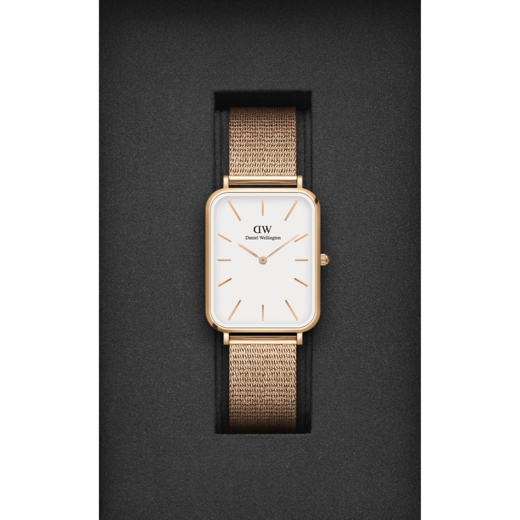 Daniel Wellington Quadro Pressed Melrose White Dial Rose Gold Mesh Strap Watch For Women - DW00100465 Buy Now By Daniel Wellington