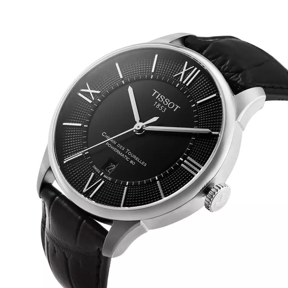 Tissot Chemin Des Tourelles Powermatic 80 Black Dial Black Leather Strap Watch For Men - T099.407.16.058.00 Buy Now By Tissot