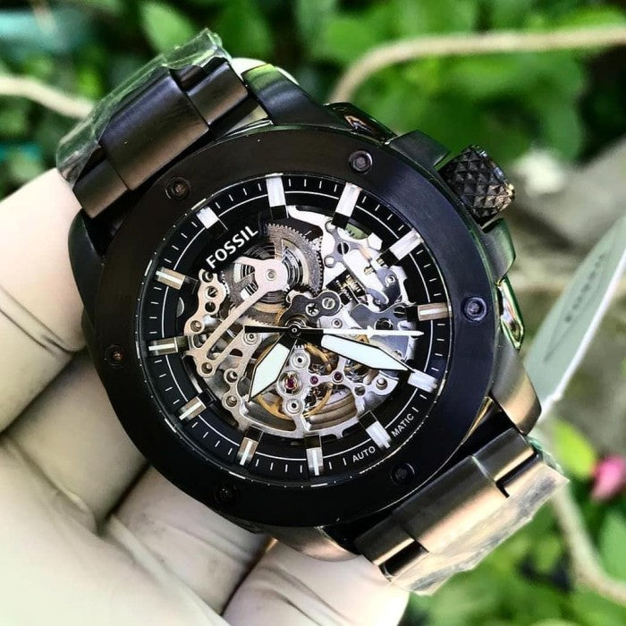 Fossil Modern Machine Automatic Silver Dial Black Steel Strap Watch for Men - ME3080 Buy Now By Fossil