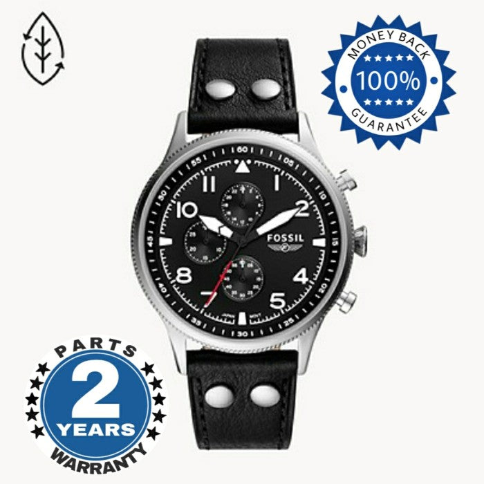 Fossil Retro Pilot Chronograph Black Dial Black Leather Strap Watch for Men - FS5806 Buy Now By Fossil
