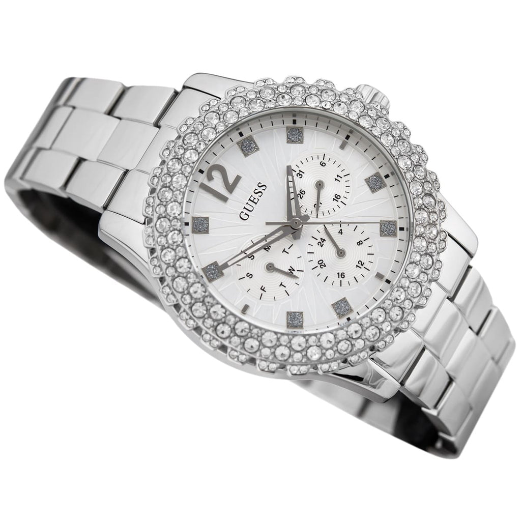 Guess Dazzler Diamonds Silver Dial Silver Steel Strap Watch for Women - W0335L1 Buy Now By Guess