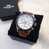Coach Sullivan Chronograph White Dial Brown Leather Strap Watch for Men - 14602057 Buy Now By Coach