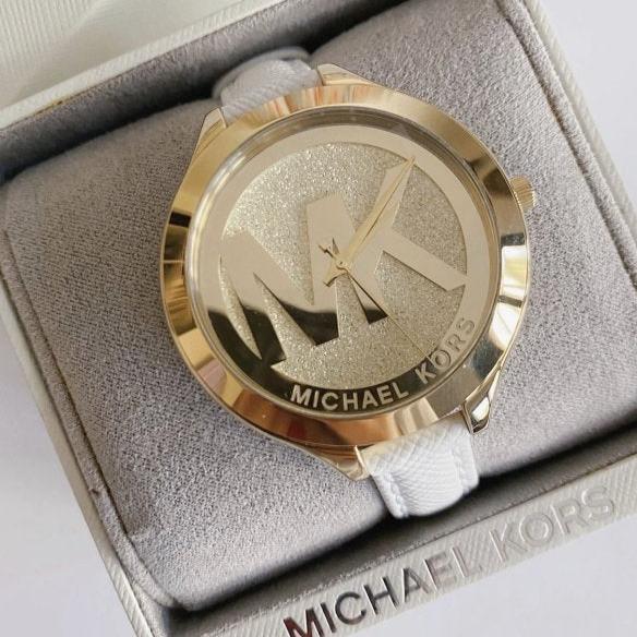 Michael Kors Slim Runway Quartz Gold Dial White Leather Strap Watch For Women - MK2389 Buy Now By Michael Kors