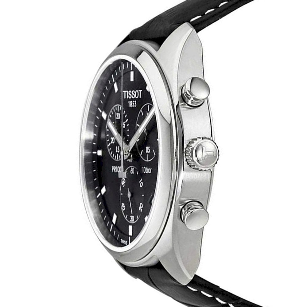 Tissot PR 100 Chronograph Black Dial Black Leather Strap Watch For Men - T101.417.16.051.00 Buy Now By Tissot