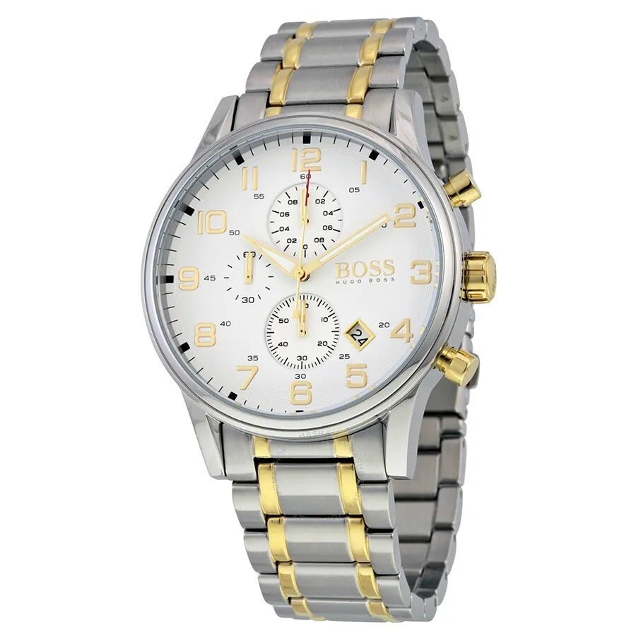 Hugo Boss Areoliner Chronograph White Dial Two Tone Steel Strap Watch for Men - 1513236 Buy Now By Hugo Boss