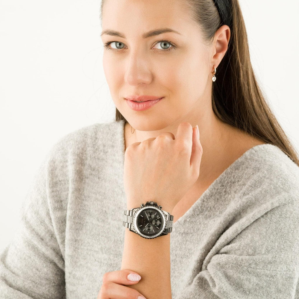 Michael Kors Everest Chronograph Black Dial Grey Steel Strap Watch For Women - MK6974 Buy Now By Michael Kors