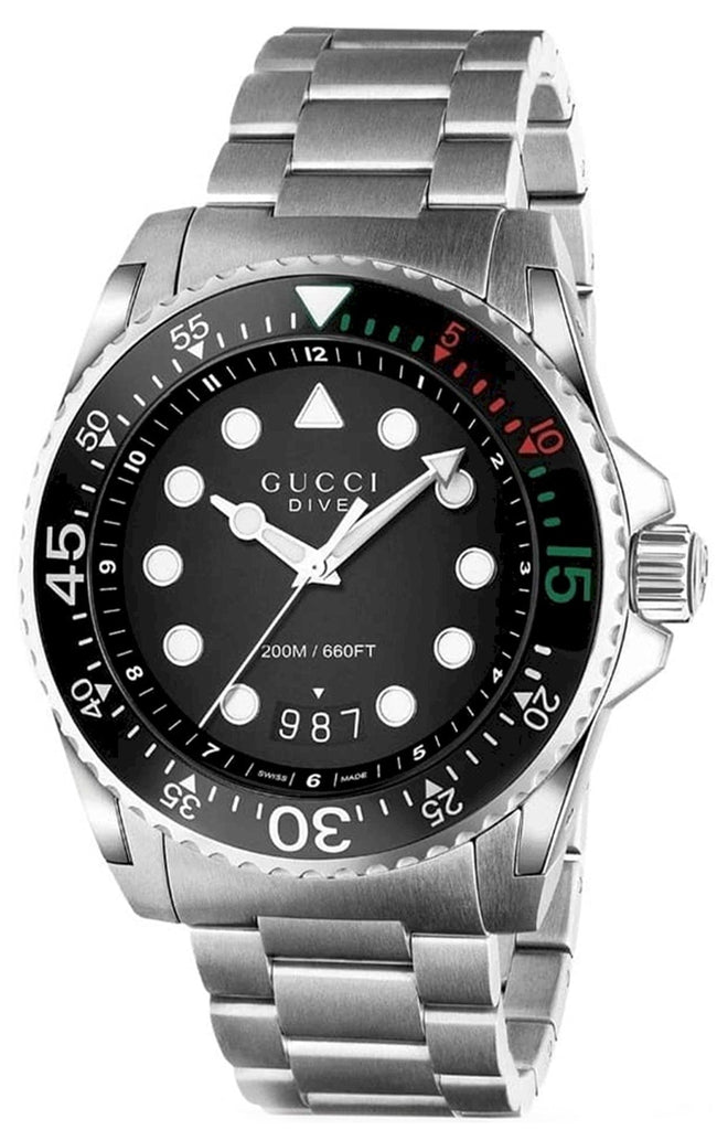 Gucci Dive Snake Black Dial Silver Steel Strap Watch For Men - YA136218 Buy Now By Gucci
