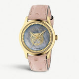 Gucci G Timeless Skeleton 16K Gold Mother of Pearl Dial Pink Leather Strap Watch For Women - YA1264110 Buy Now By Gucci