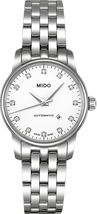 Mido Baroncelli III Automatic Diamonds White Dial Silver Steel Strap Watch For Women - M7600.4.66.1 Buy Now By Mido