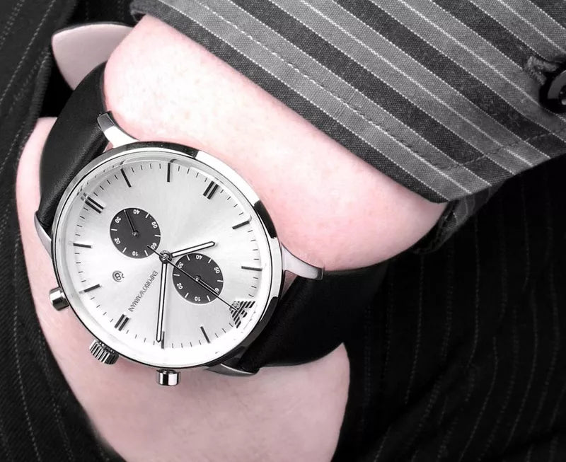 Emporio Armani Gianni White Dial Black Leather Strap Watch For Men - AR0385 Buy Now By Emporio Armani