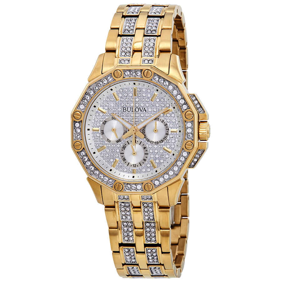 Bulova Crystal Collection Octova White Dial Gold Steel Strap Watch for Men - 98C126 Buy Now By Bulova