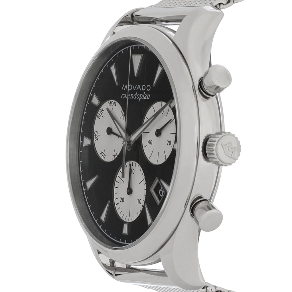 Movado Heritage Calendoplan Chronograph Black Dial Silver Mesh Strap Watch for Men - 3650097 Buy Now By Movado