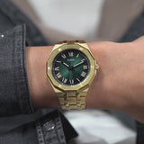 Guess Asset Quartz Green Dial Gold Steel Strap Watch For Men - GW0575G2 Buy Now By Guess