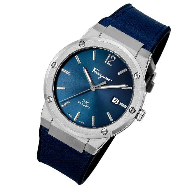 Salvatore Ferragamo F-80 Classic Blue Dial Blue Leather Strap Watch for Men - SFDT00719 Buy Now By Salvatore Ferragamo