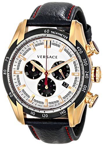 Versace V-Ray Chronograph White Dial Black Leather Strap Watch for Men - VDB040014 Buy Now By Versace