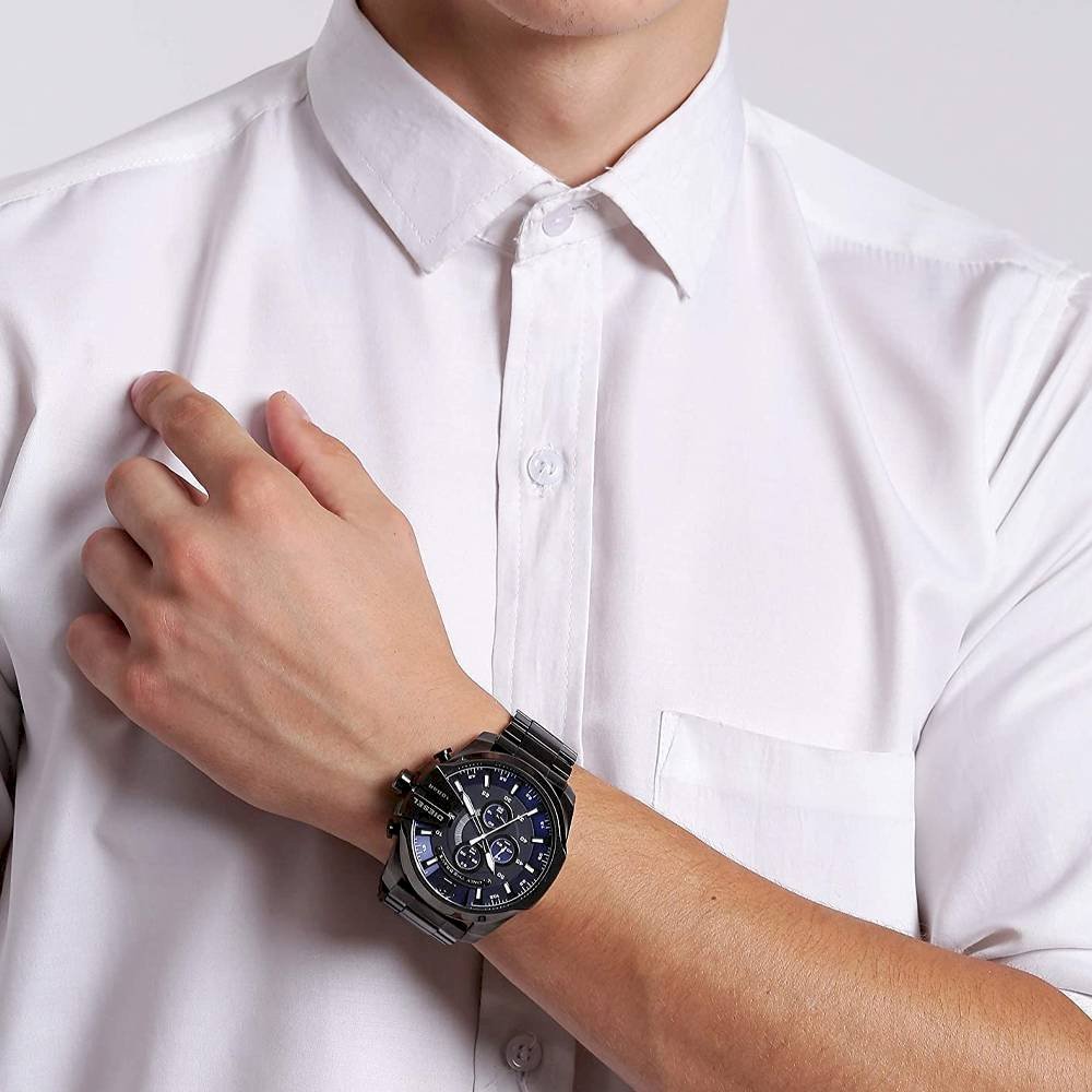 Diesel Mega Chief Chronograph Blue Dial Black Steel Strap Watch For Men - DZ4329 Buy Now By Diesel
