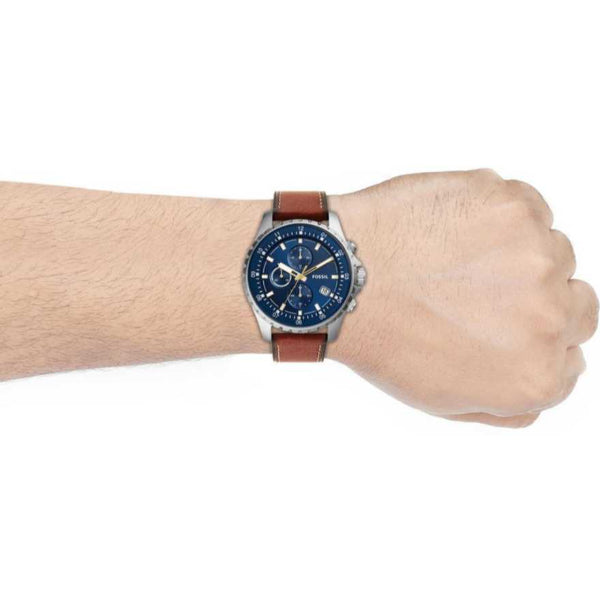 Fossil Dillinger Luggage Chronograph Blue Dial Brown Leather Strap Watch for Men - FS5675 Buy Now By Fossil
