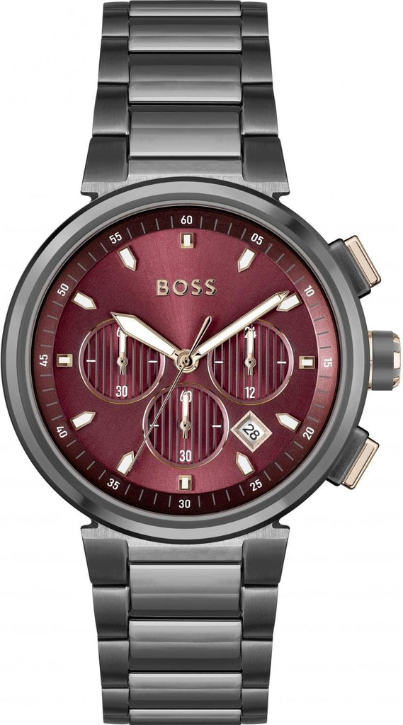 Hugo Boss One Chronograph Red Dial Grey Steel Strap Watch For Men - 1514000 Buy Now By Hugo Boss
