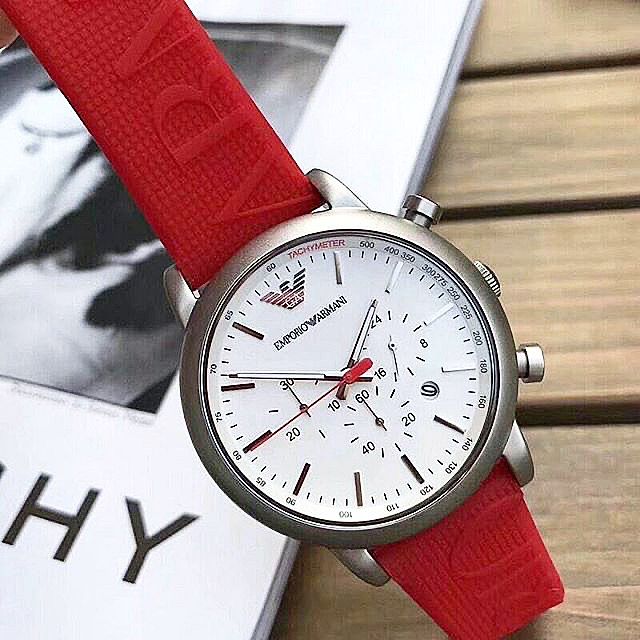Emporio Armani Luigi Chronograph White Dial Red Rubber Strap Watch For Men - AR11021 Buy Now By Emporio Armani