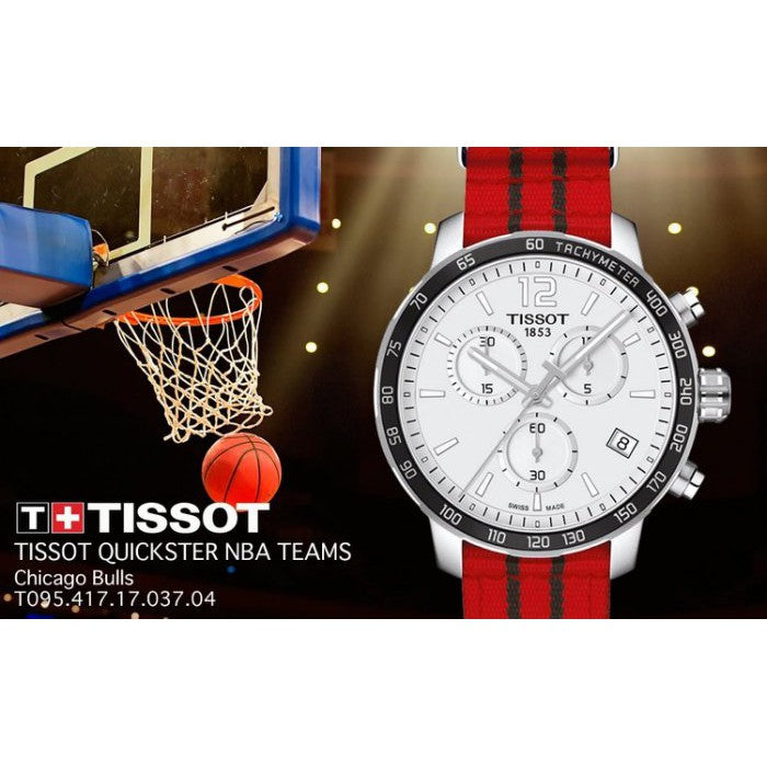 Tissot Quickster Chronograph NBA Chicago Bulls White Dial Red NATO Strap Watch For Men - T095.417.17.037.04 Buy Now By Tissot