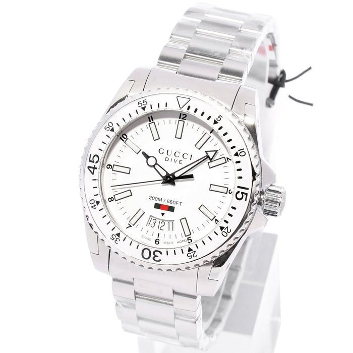 Gucci Dive Quartz White Dial Silver Steel Strap Watch for Men - YA136302 Buy Now By Gucci