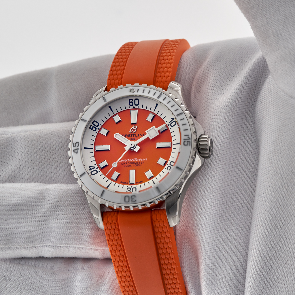 Breitling Superocean Automatic 36 Orange Dial Orange Rubber Strap Watch for Men - A17377211O1S1 Buy Now By Breitling