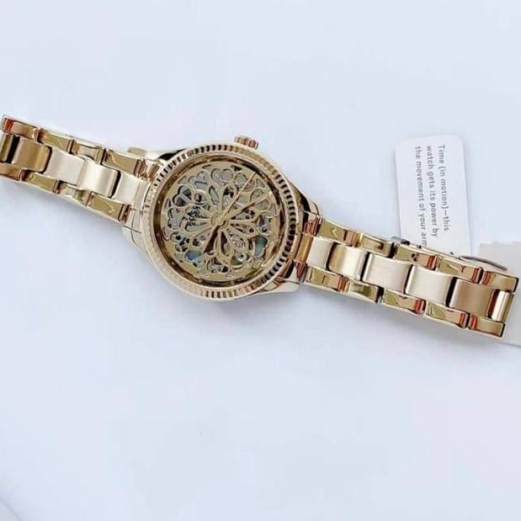 Fossil Rye Automatic Skeleton Gold Dial Gold Steel Strap Watch for Women - BQ3755 Buy Now By Fossil