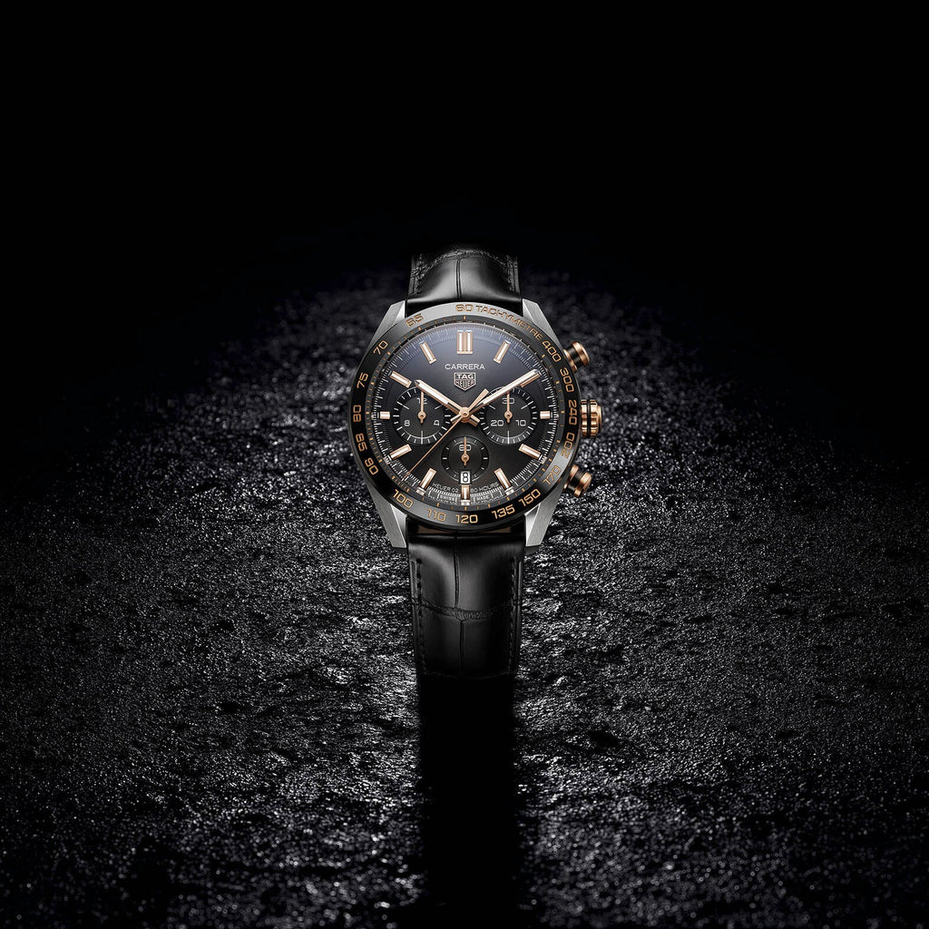 Tag Heuer Carrera Chronograph Black Dial Black Leather Strap Watch for Men - CBN2A5A.FC6481