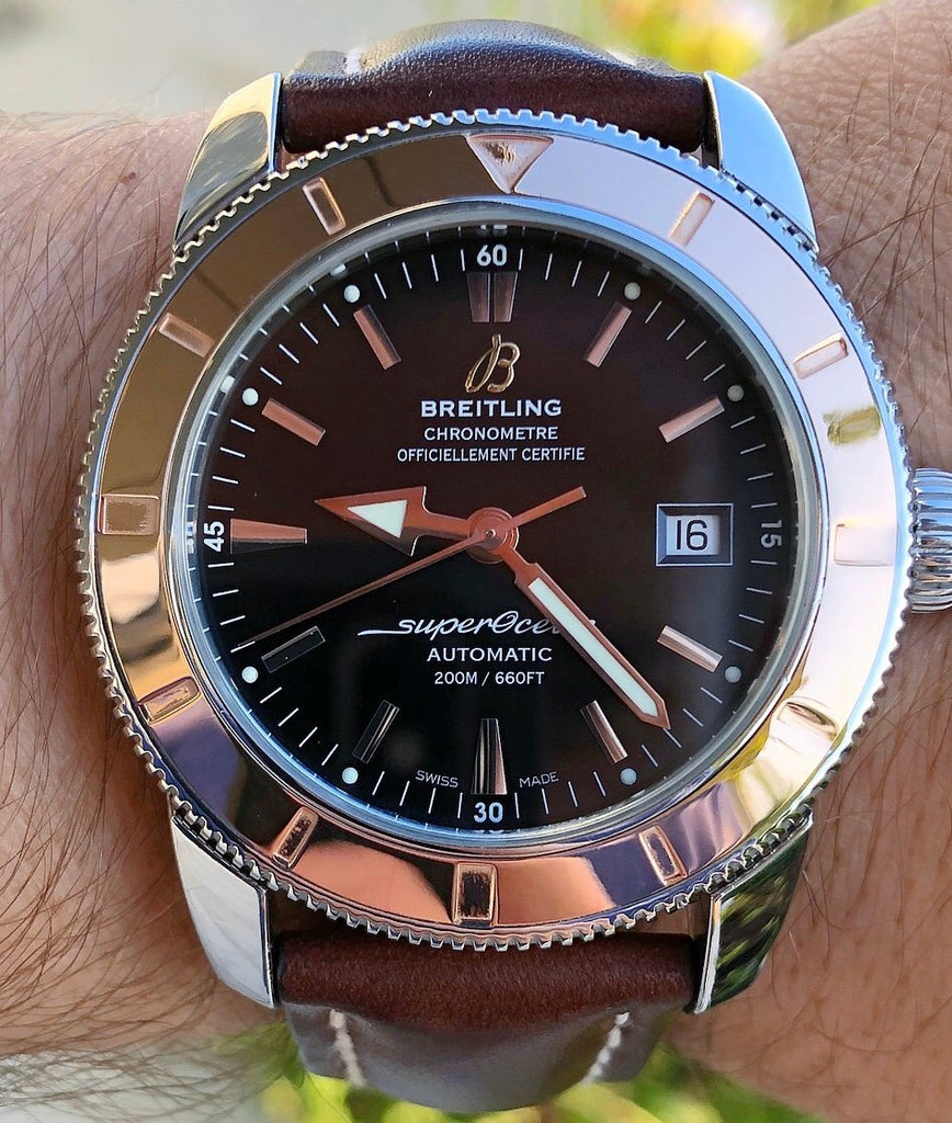 Breitling Superocean Heritage 42mm Rose Gold Chronometer Black Dial Brown Leather Strap Mens Watch - U1732112 Buy Now By Breitling