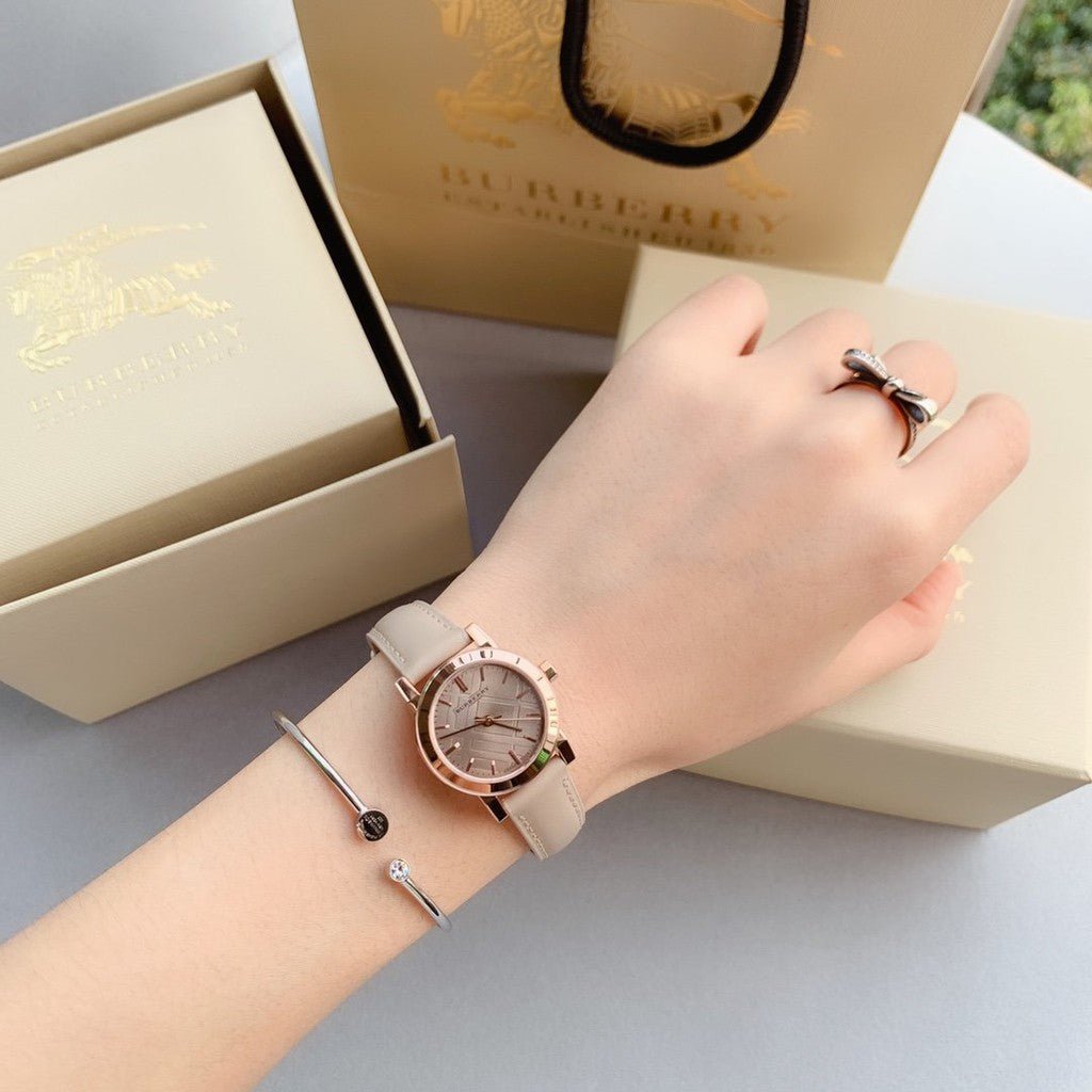 Burberry The City Beige Dial Beige Leather Strap Watch for Women - BU9207 Buy Now By Burberry