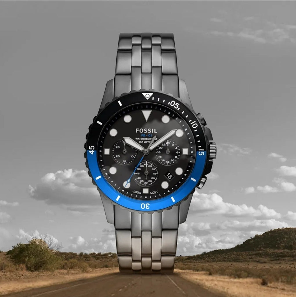 Fossil FB-01 Chronograph Black Dial Grey Steel Strap Watch for Men - FS5835 Buy Now By Fossil