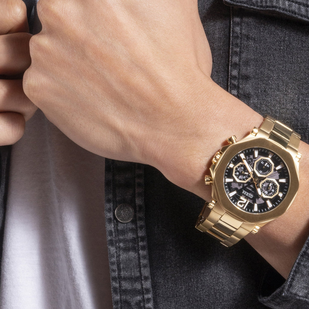 Guess Edge Chronograph Black Dial Gold Steel Strap Watch For Men - GW0539G2 Buy Now By Guess
