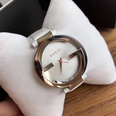 Gucci Interlocking 18K Gold Silver Dial White Leather Strap Watch For Women - YA133303 Buy Now By Gucci