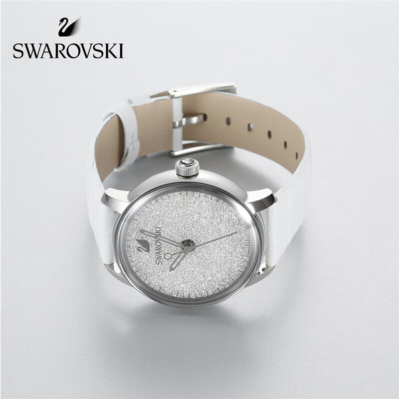 Swarovski Crystalline Hours Silver Dial White Leather Strap Watch for Women - 5295383 Buy Now By Swarovski
