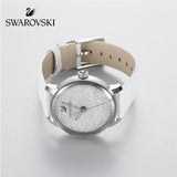 Swarovski Crystalline Hours Silver Dial White Leather Strap Watch for Women - 5295383 Buy Now By Swarovski