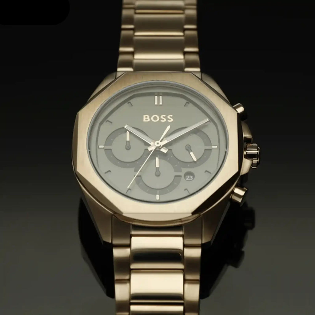 Hugo Boss Classic Chronograph Green Dial Beige Gold Steel Strap Watch For Men - 1514019 Buy Now By Hugo Boss