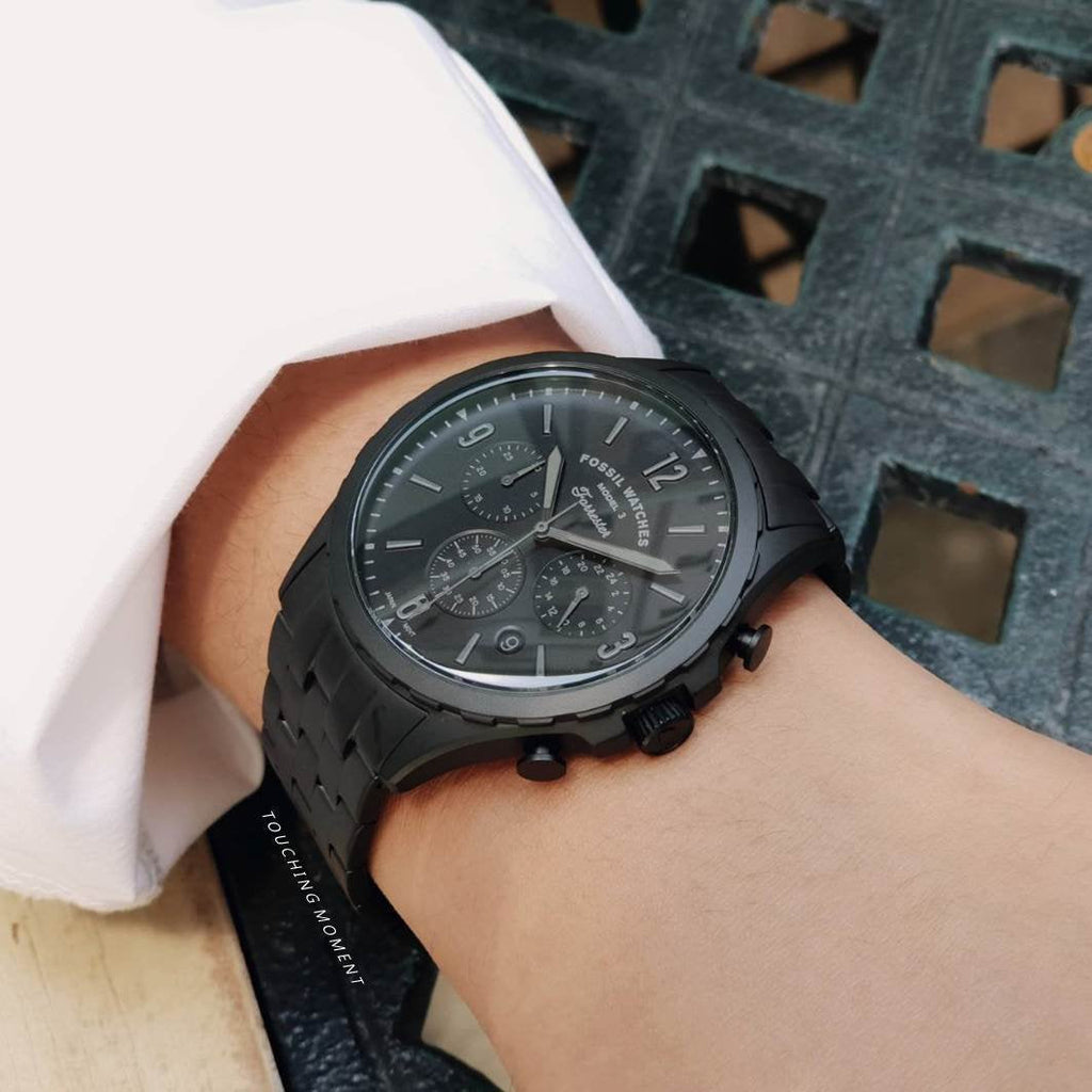 Fossil Forrester Chronograph Black Dial Black Steel Strap Watch for Men - FS5697 Buy Now By Fossil