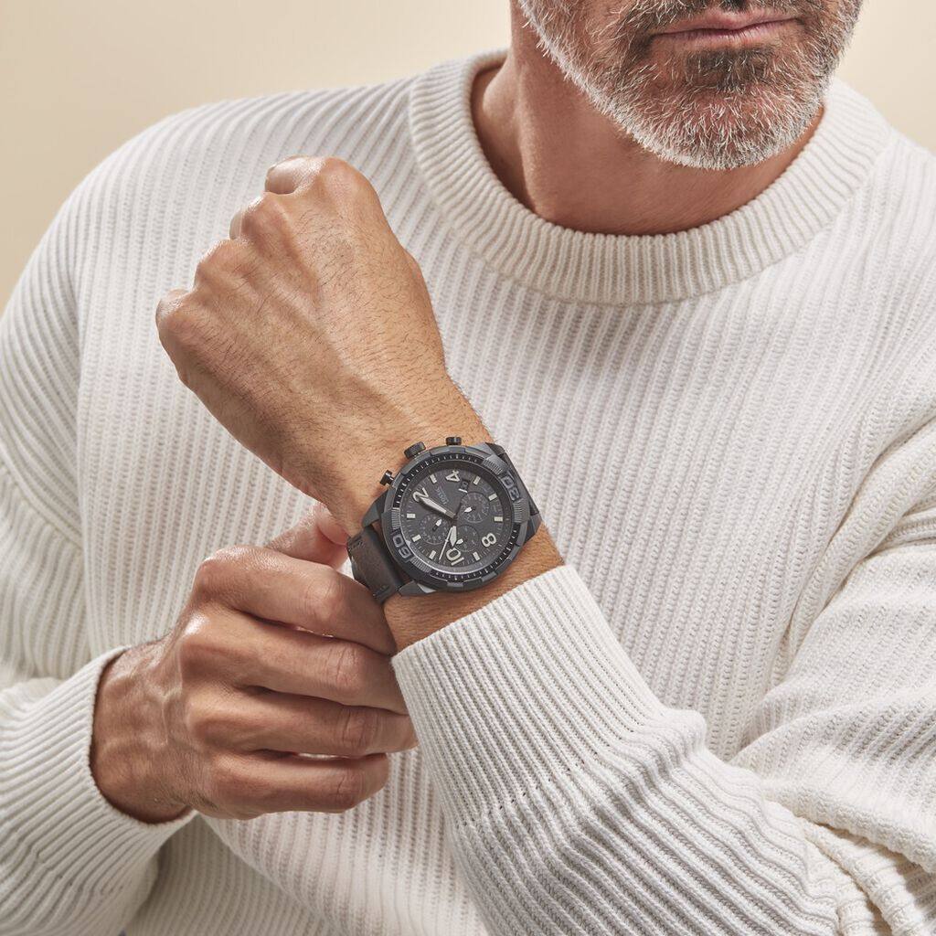 Fossil Bronson Chronograph Black Dial Black Leather Strap Watch for Men - FS5874 Buy Now By Fossil