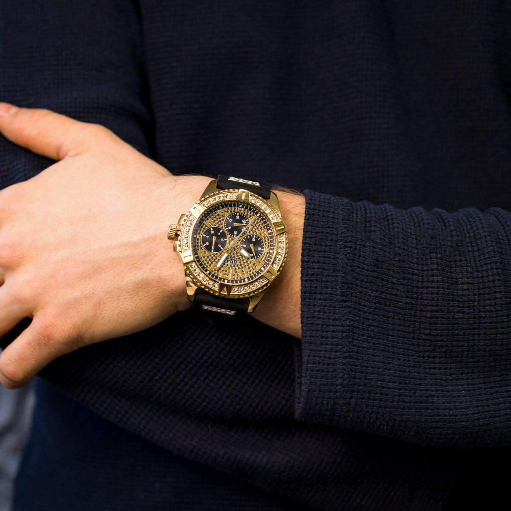 Guess Frontier Crystals Black Dial Black Silicone Strap Watch For Men - W1132G1 Buy Now By Guess