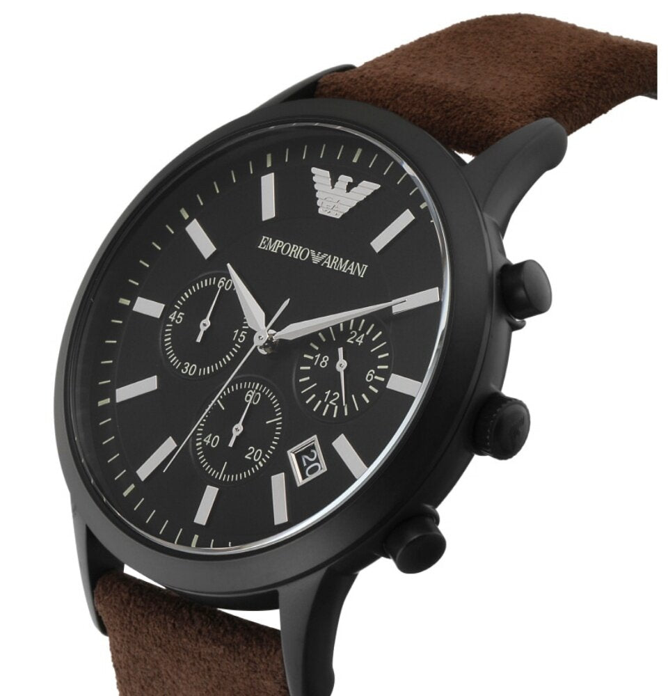 Emporio Armani Chronograph Black Dial Brown Leather Strap Watch For Men - AR11078 Buy Now By Emporio Armani