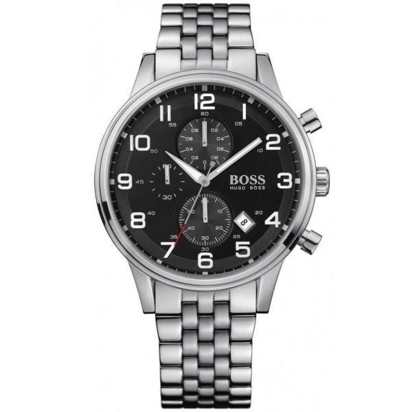Hugo Boss Aeroliner Chronograph Quartz Black Dial Silver Steel Strap Watch For Men - HB1512446 Buy Now By Hugo Boss